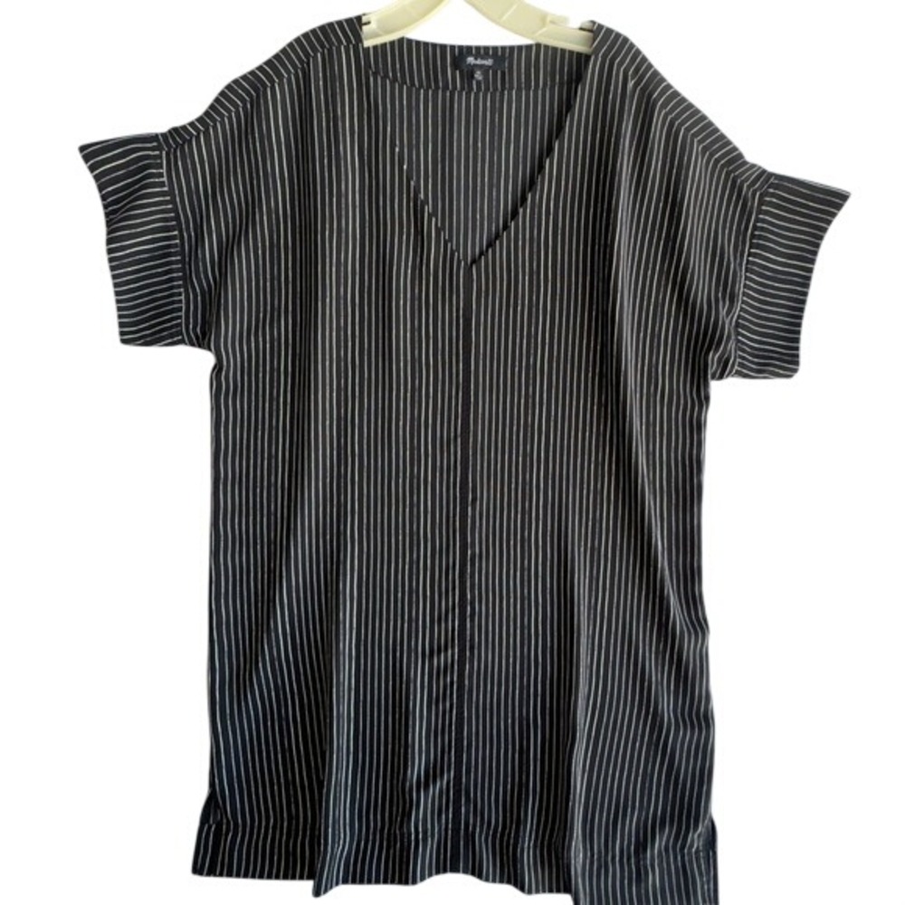 Madewell Black and White Striped Short Sleeve Dress - Picture 2 of 7